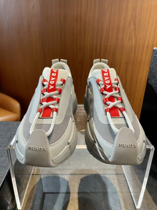 PRADA Cloudbust Thunder Sneakers – Grey/Red Edition